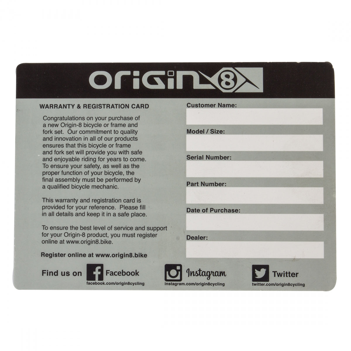 Manual Rep OR8 Bicycle Registration Card V.4.2014