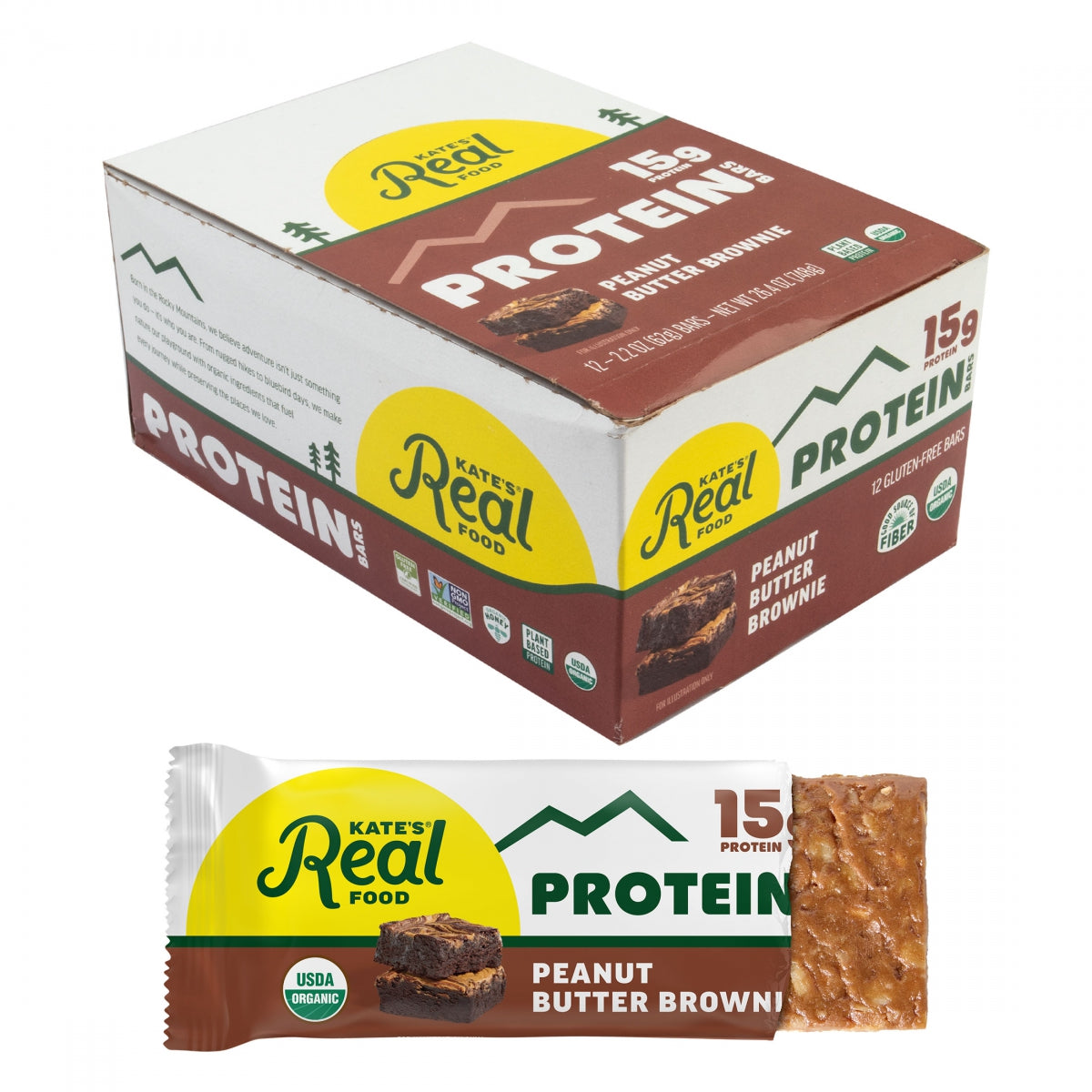 Food Kates Real Bar Protein P-BUTR Brownie BXof12