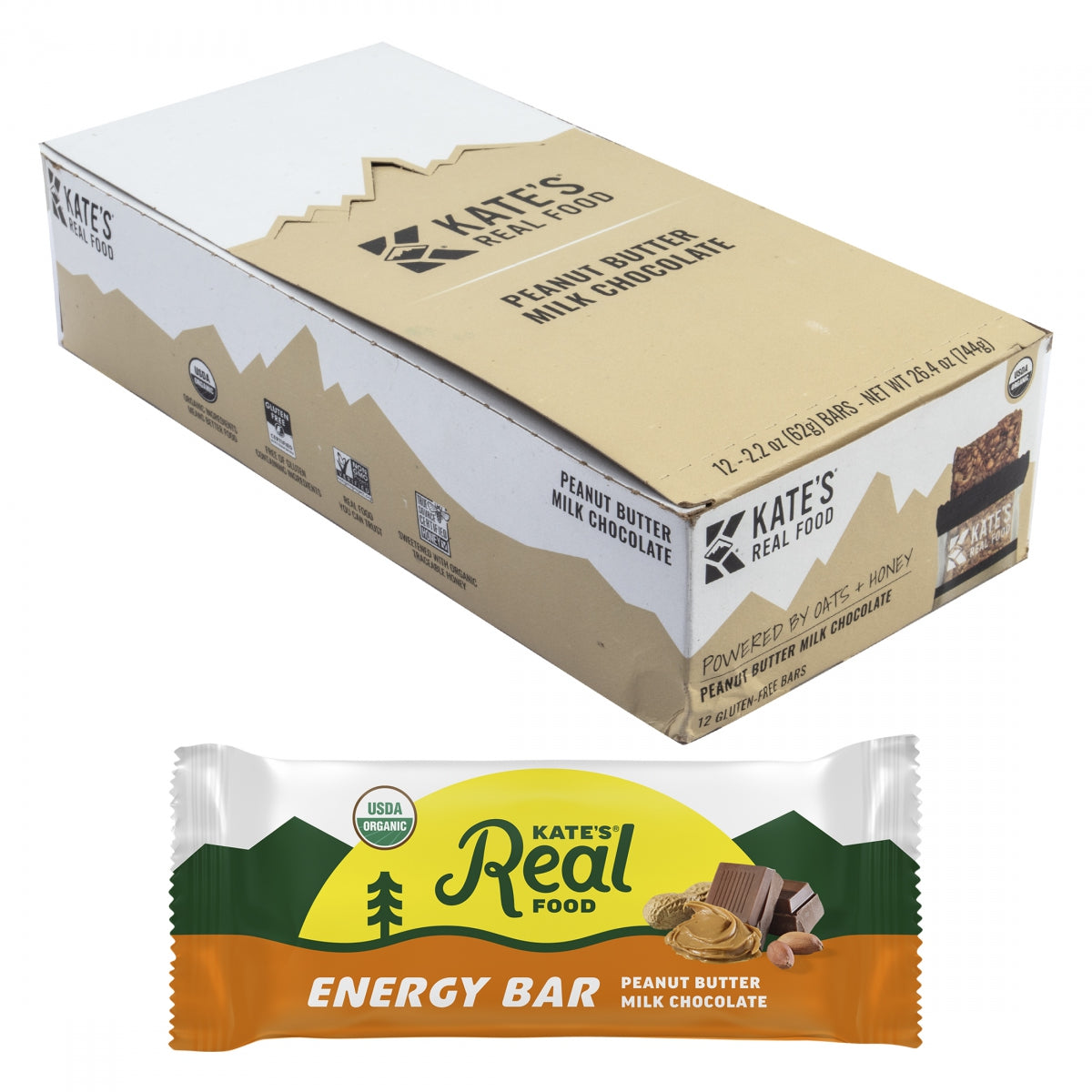 Food Kates Real Bar Energy P-BUTR Milk Choc BXof12