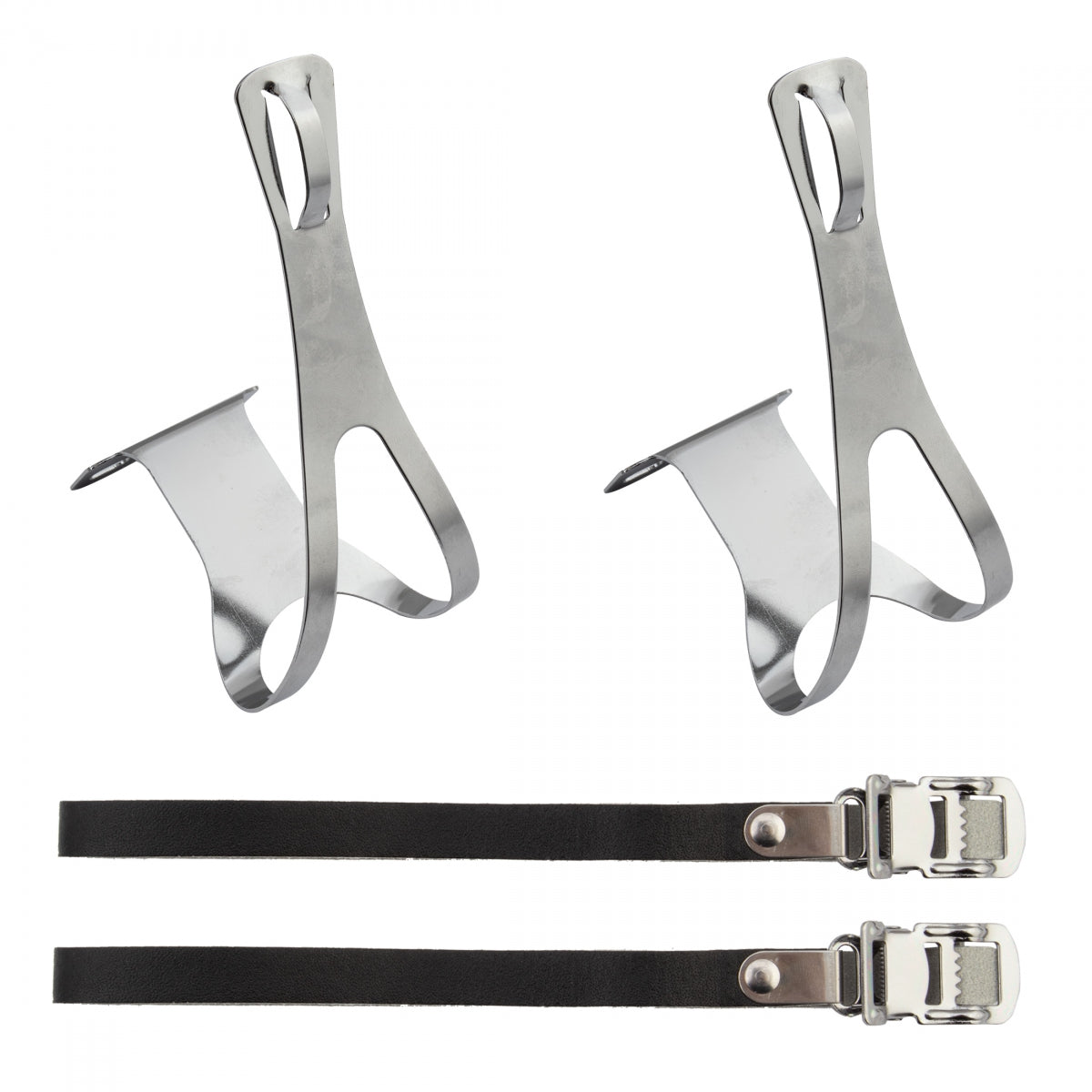Toe Clips Sunlt RD STL w/LTHR STRP CP LG