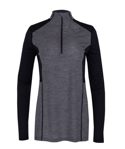 Hot Chillys Women's Clima-Wool Zip-T - Heather Grey/Black - Medium