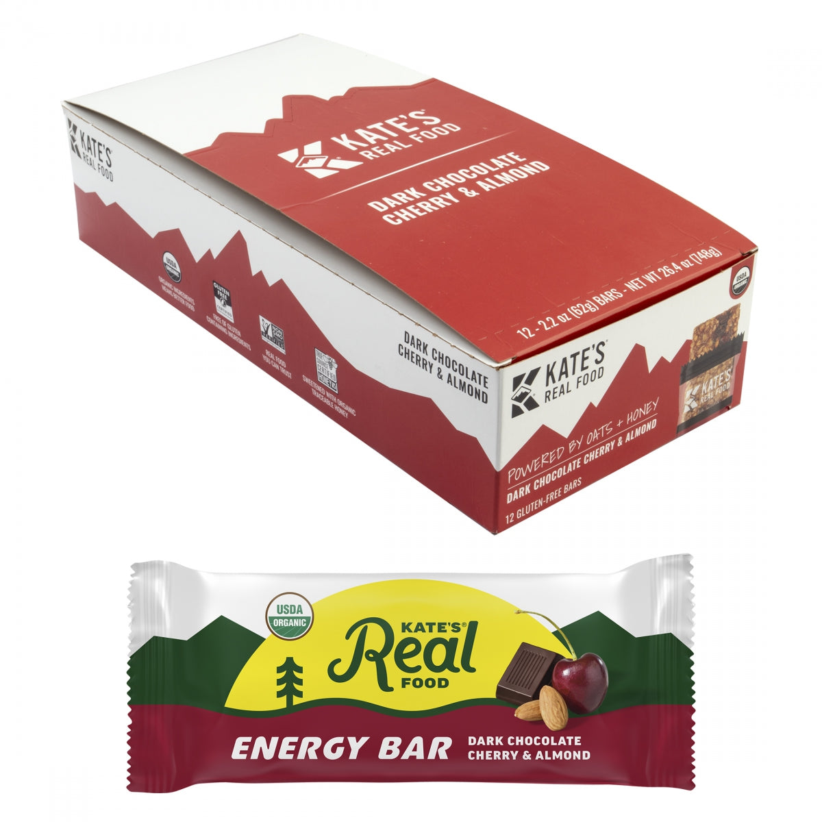 Food Kates Real Bar Energy Dark Choc CHRY ALMD BXof12