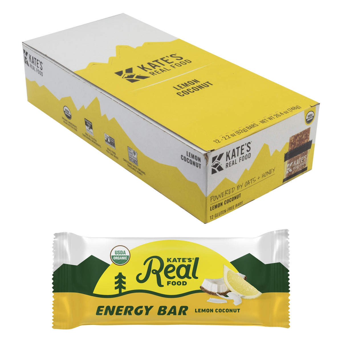 Food Kates Real Bar Energy Lemon Coconut Ginger BXof12