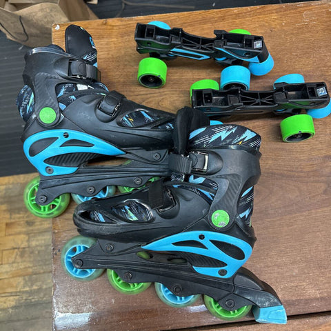 3-6 RollerDerby Adjustable Youth Inline Skates with Seperate Roller Skate Attatchement